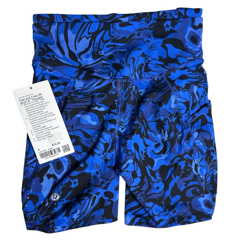 Lululemon Fast & Free HR 6” Shorts Flower Meld Cobalt NWT 4